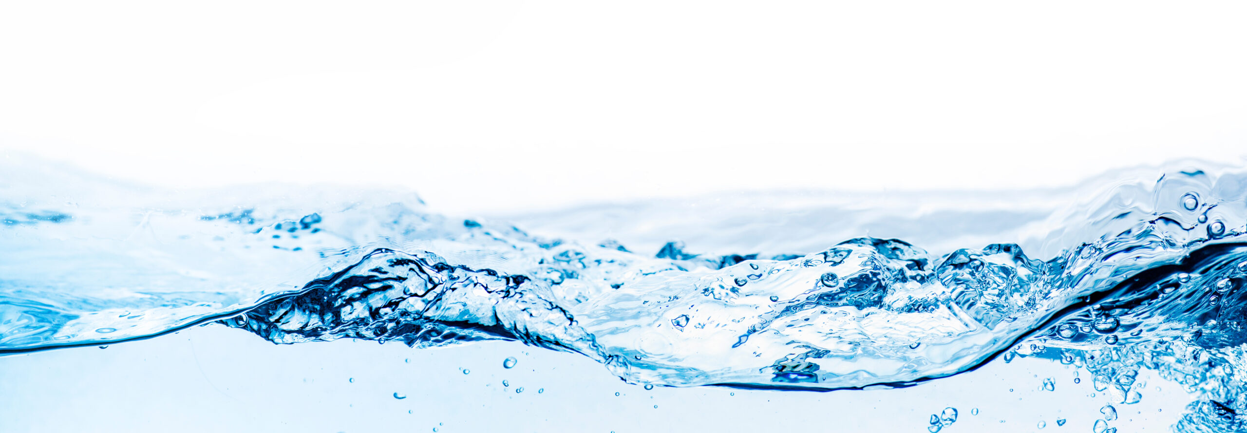 Blue water and bubbles on white background