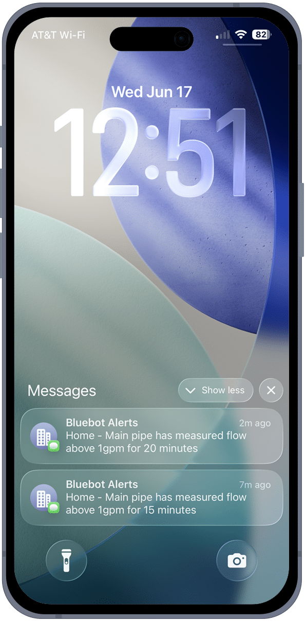 The Bluebot App showing text alert notifications on a phone